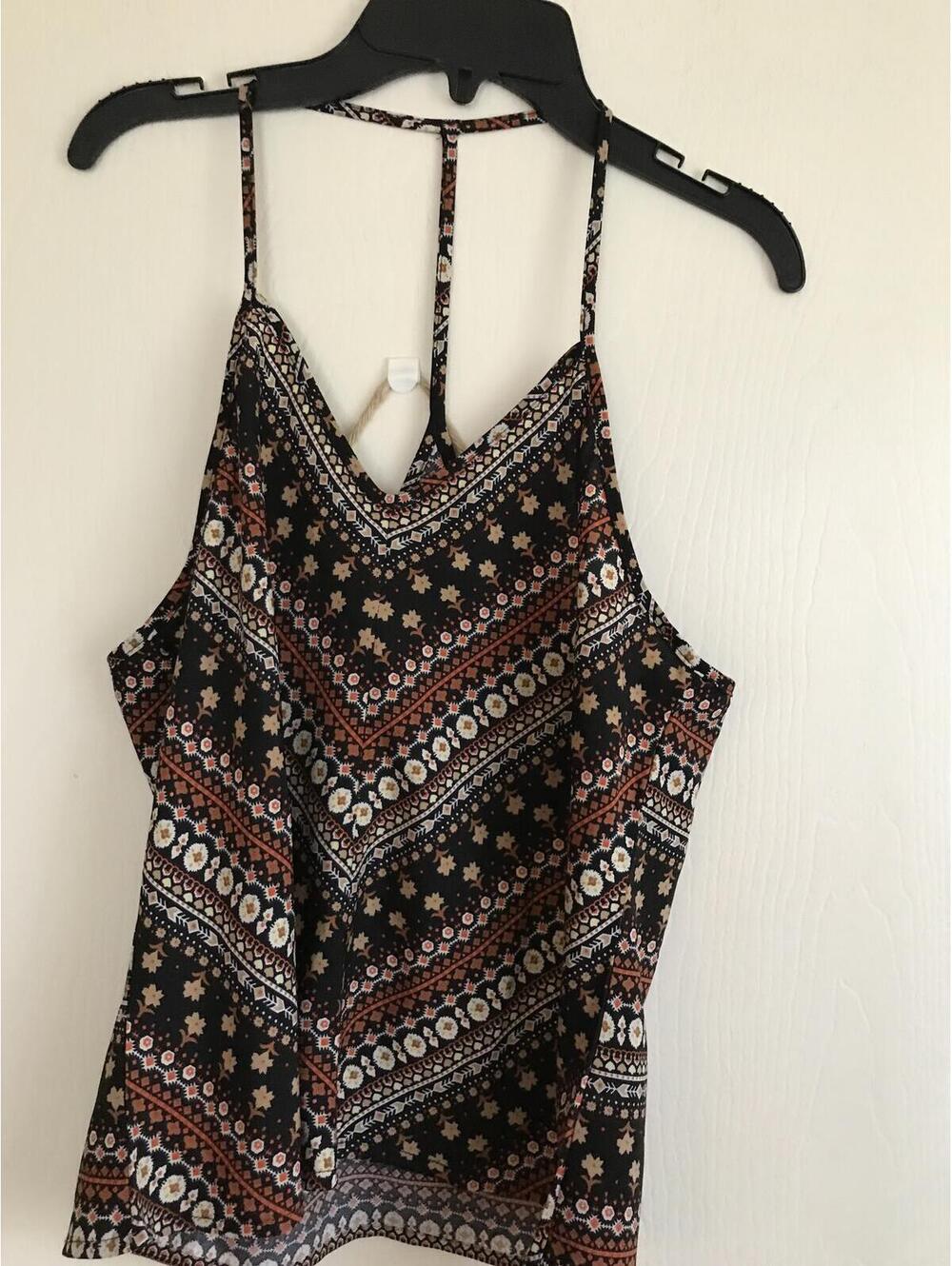Bohemian Style Floral Print Sleeveless Top with T-Strap Back